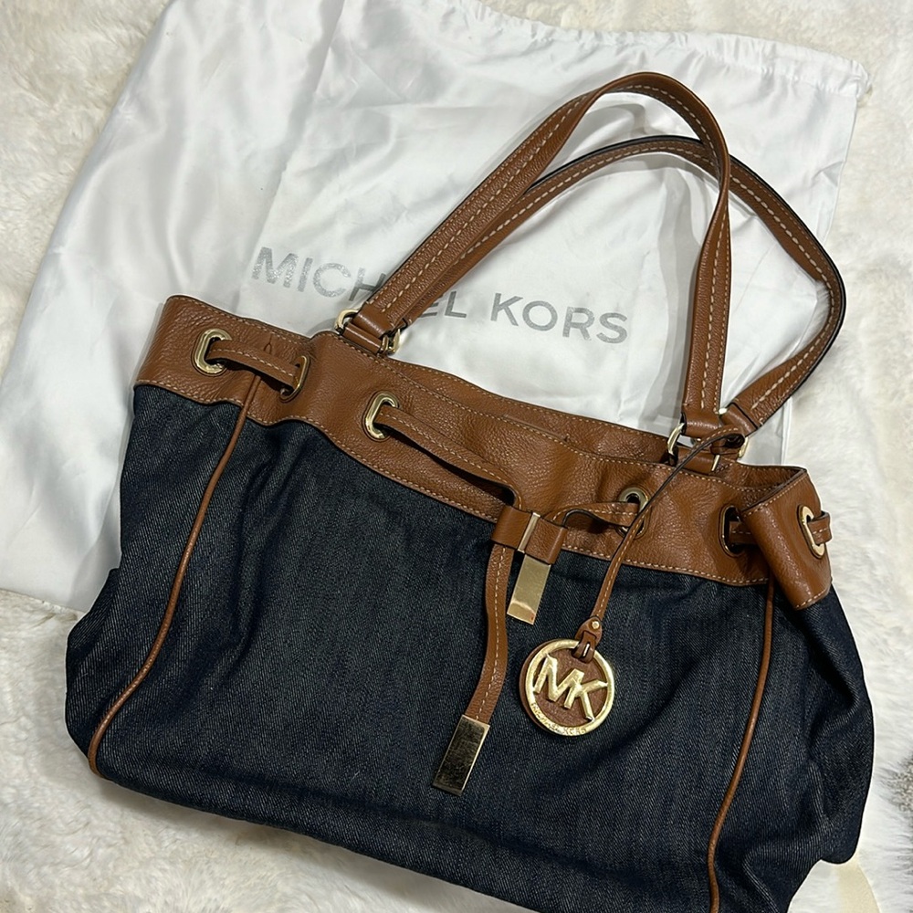 Michael kors denim and leather handbag